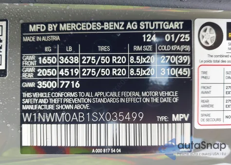 2025 Mercedes-Benz G 580E из США, поврежденный, VIN W1NWM0AB1SX035499